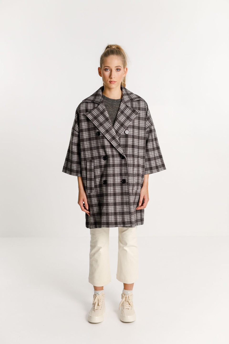 Thing Thing Trixie Coat Charcoal Plaid