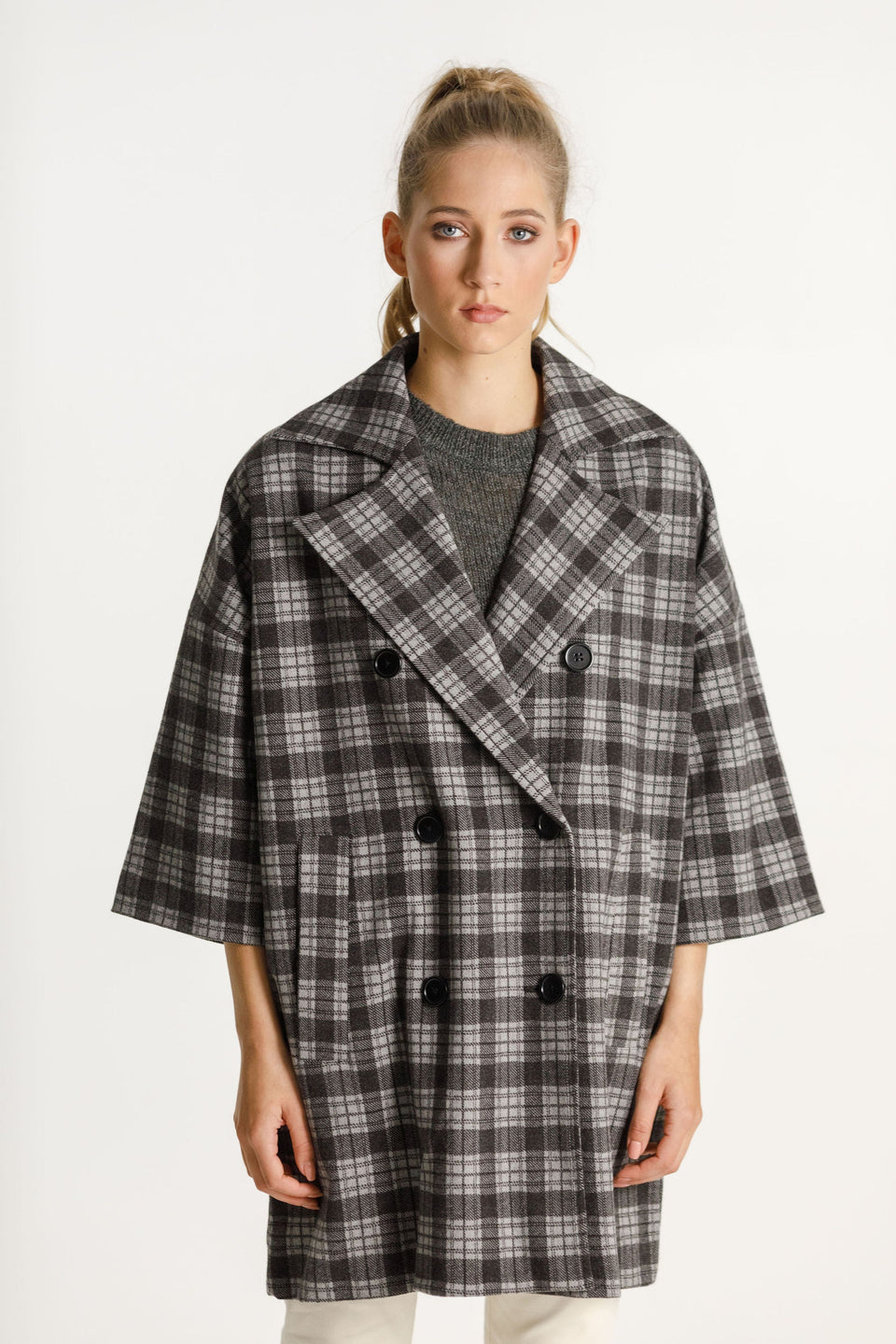 Thing Thing Trixie Coat Charcoal Plaid