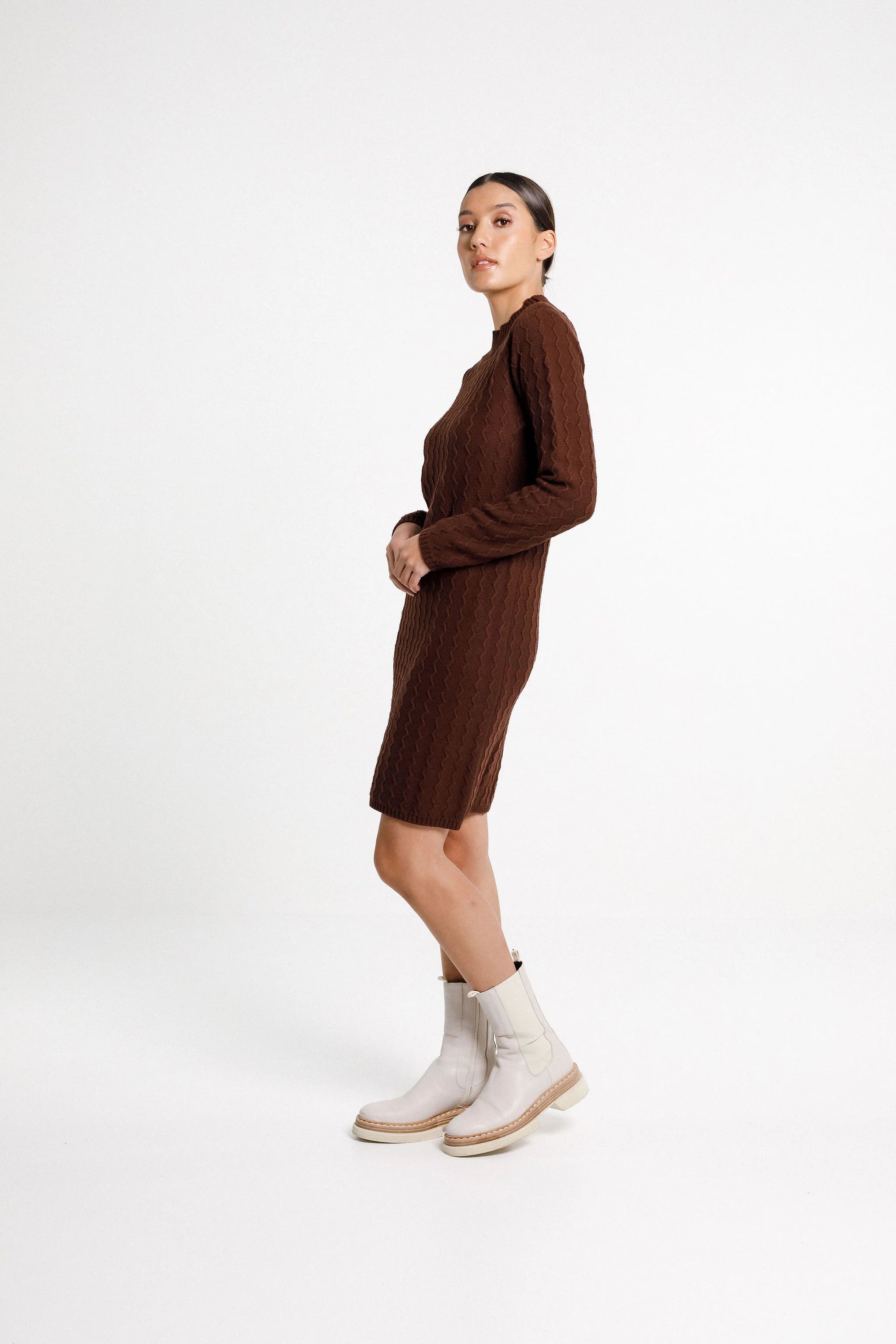 Thing Thing ZigZag Turtle Neck Dress - Chocolate - Stencil