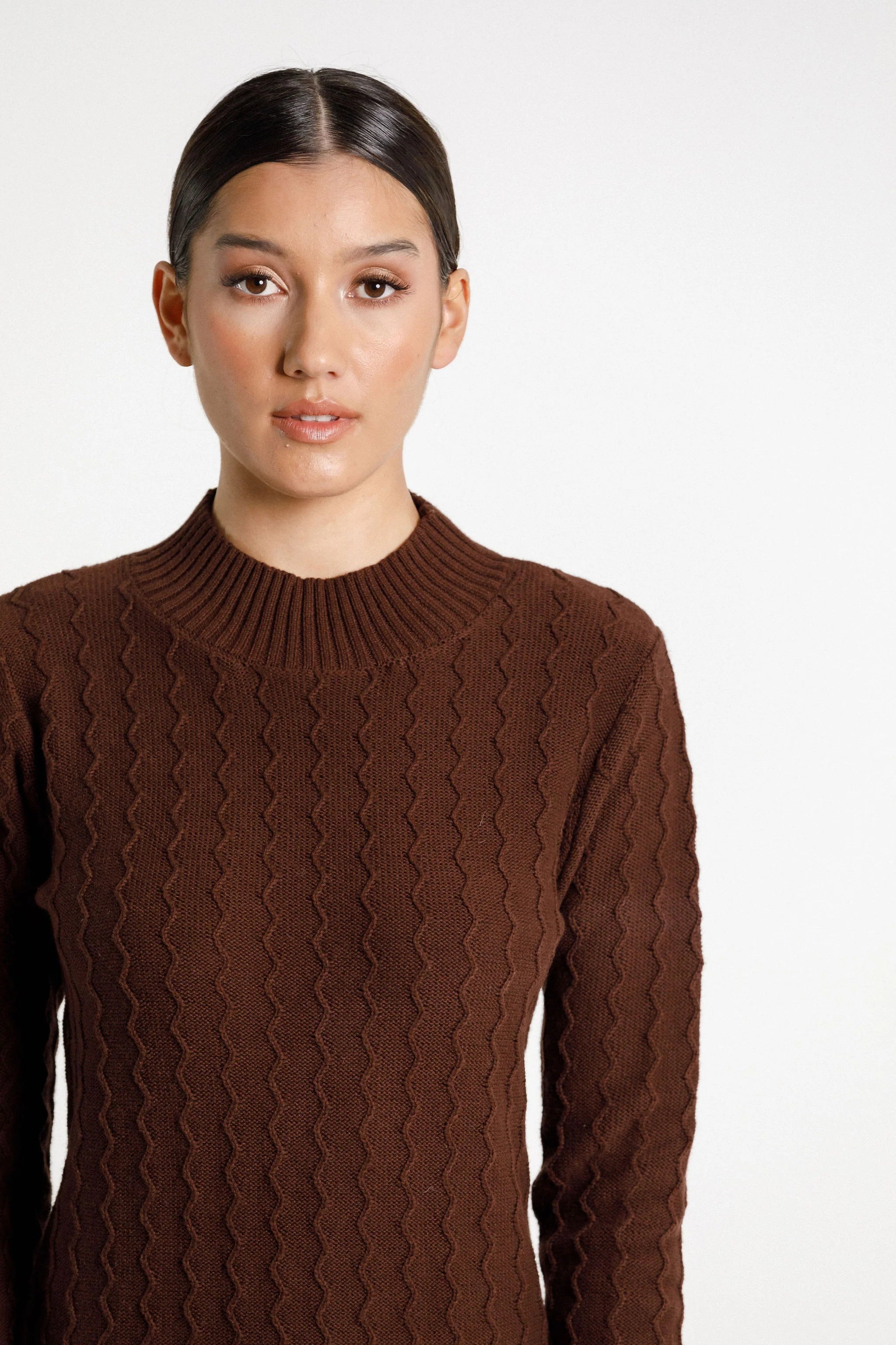 Thing Thing ZigZag Turtle Neck Dress - Chocolate - Stencil