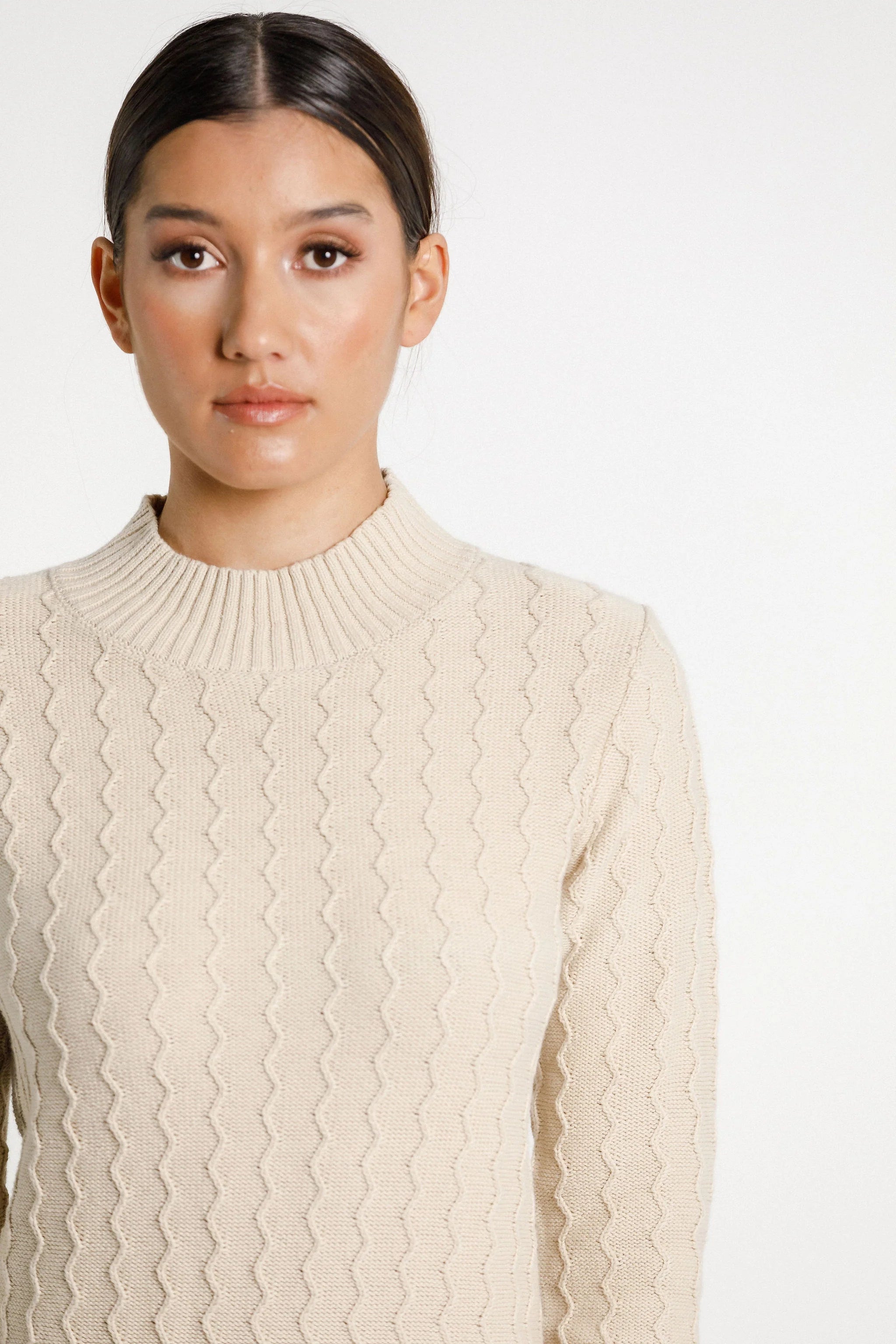 Thing Thing ZigZag Turtle Neck Dress - Latte - Stencil