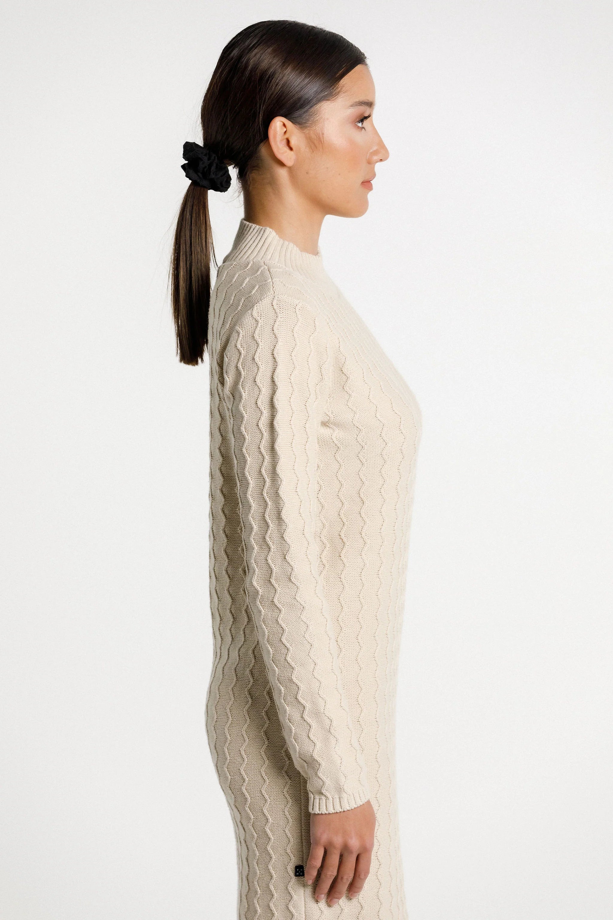 Thing Thing ZigZag Turtle Neck Dress - Latte - Stencil