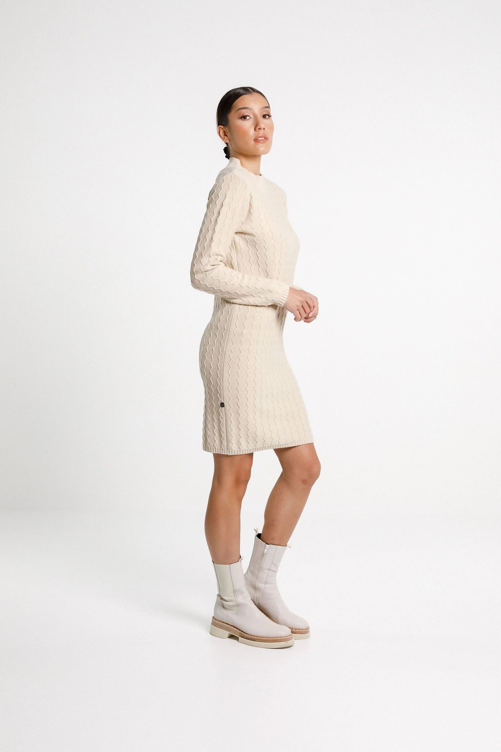 Thing Thing ZigZag Turtle Neck Dress - Latte - Stencil