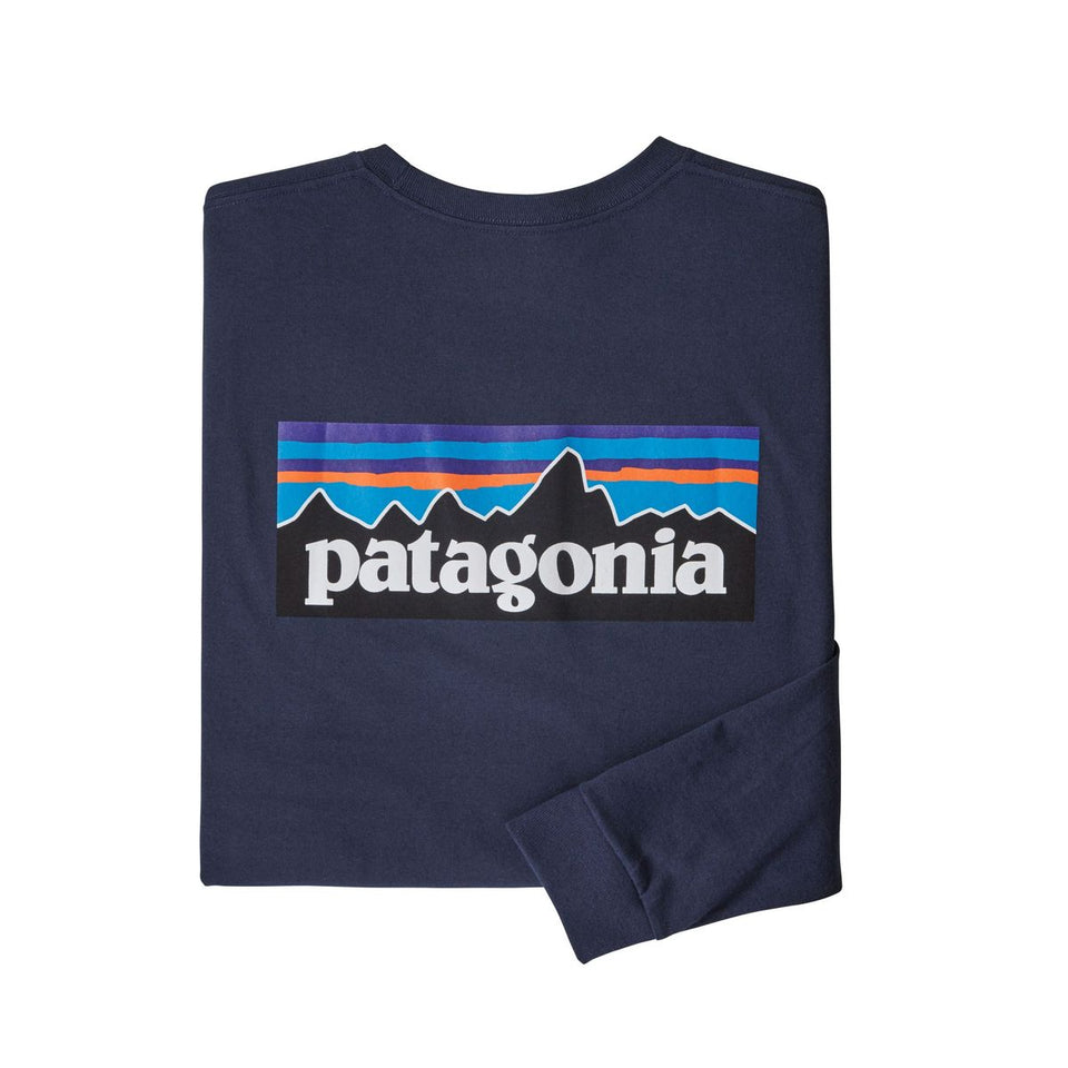 Patagonia Mens L/S P6 Logo Responsibili Tee Classic Navy - Stencil