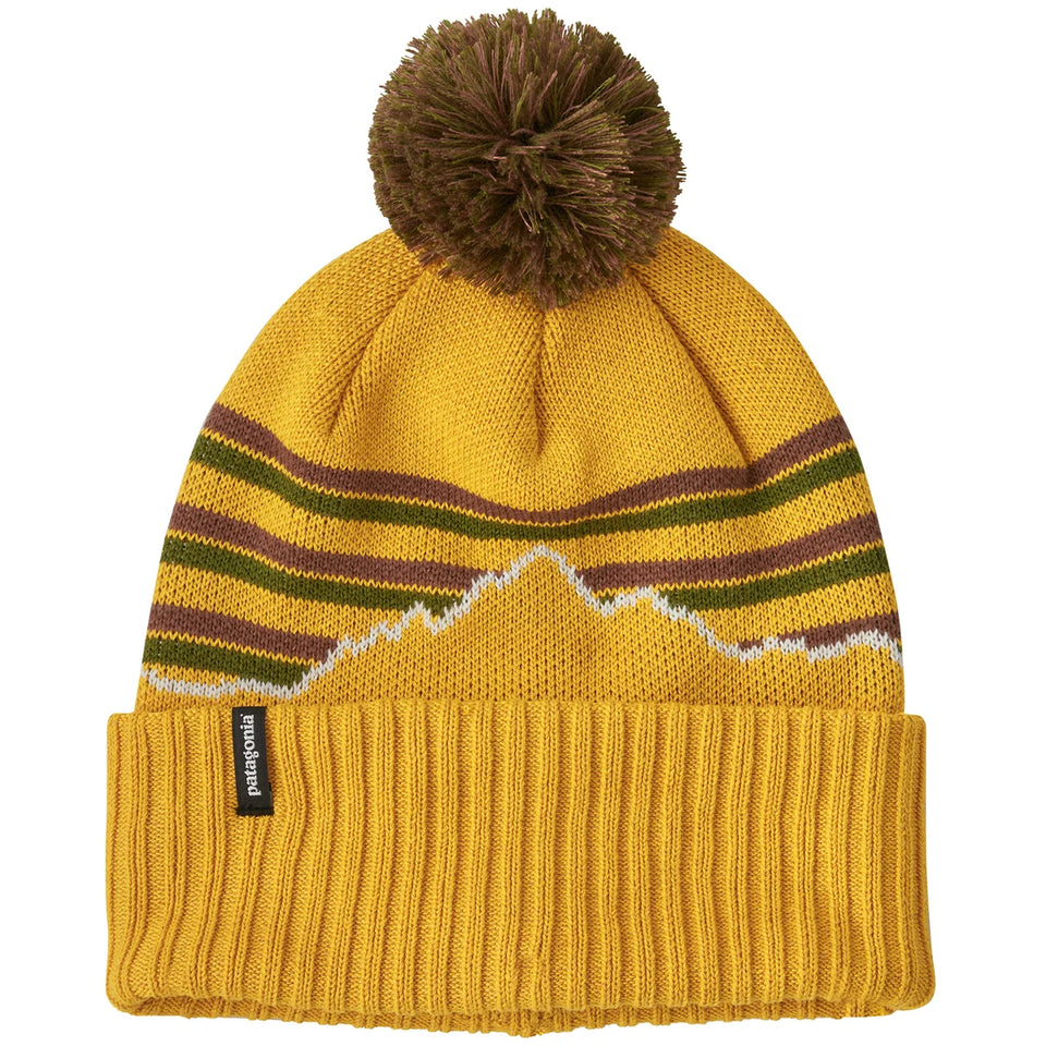 Patagonia Powder Town Beanie Fitz Roy Stripe Knit Cabin Gold Stencil