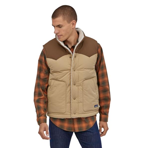 Patagonia Men's Reversible Bivy Down Vest - Classic Tan - Stencil
