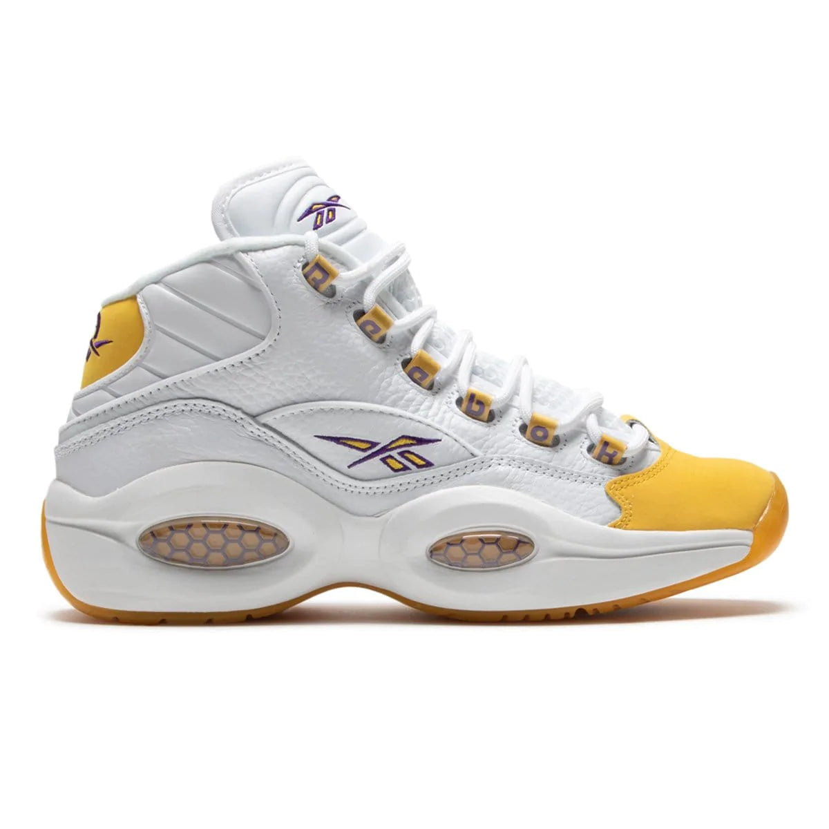 Reebok Question Mid - White / Yellow Thread / Ultraviolet - Stencil