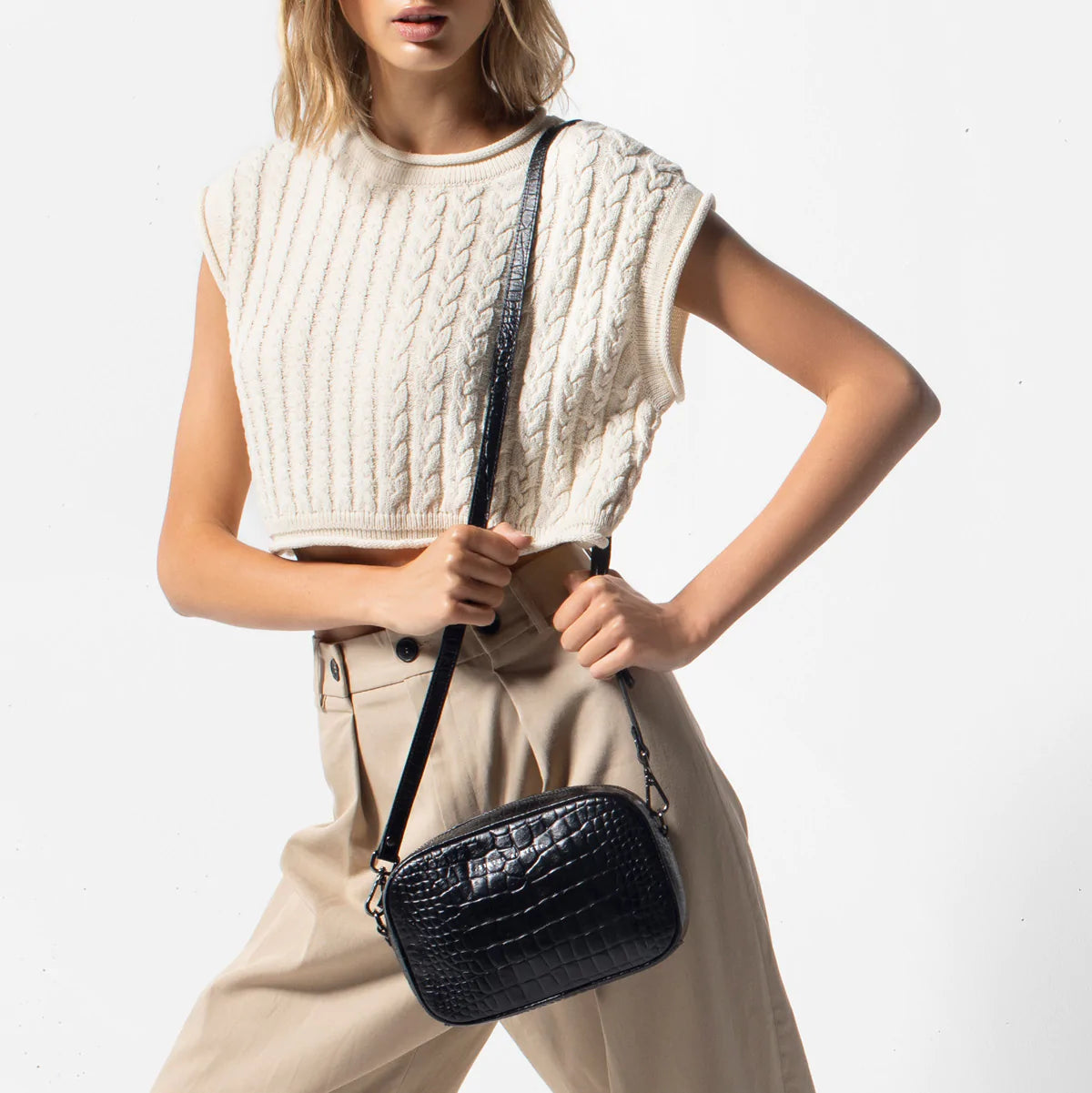 Status Anxiety Plunder Bag Black Croc Emboss