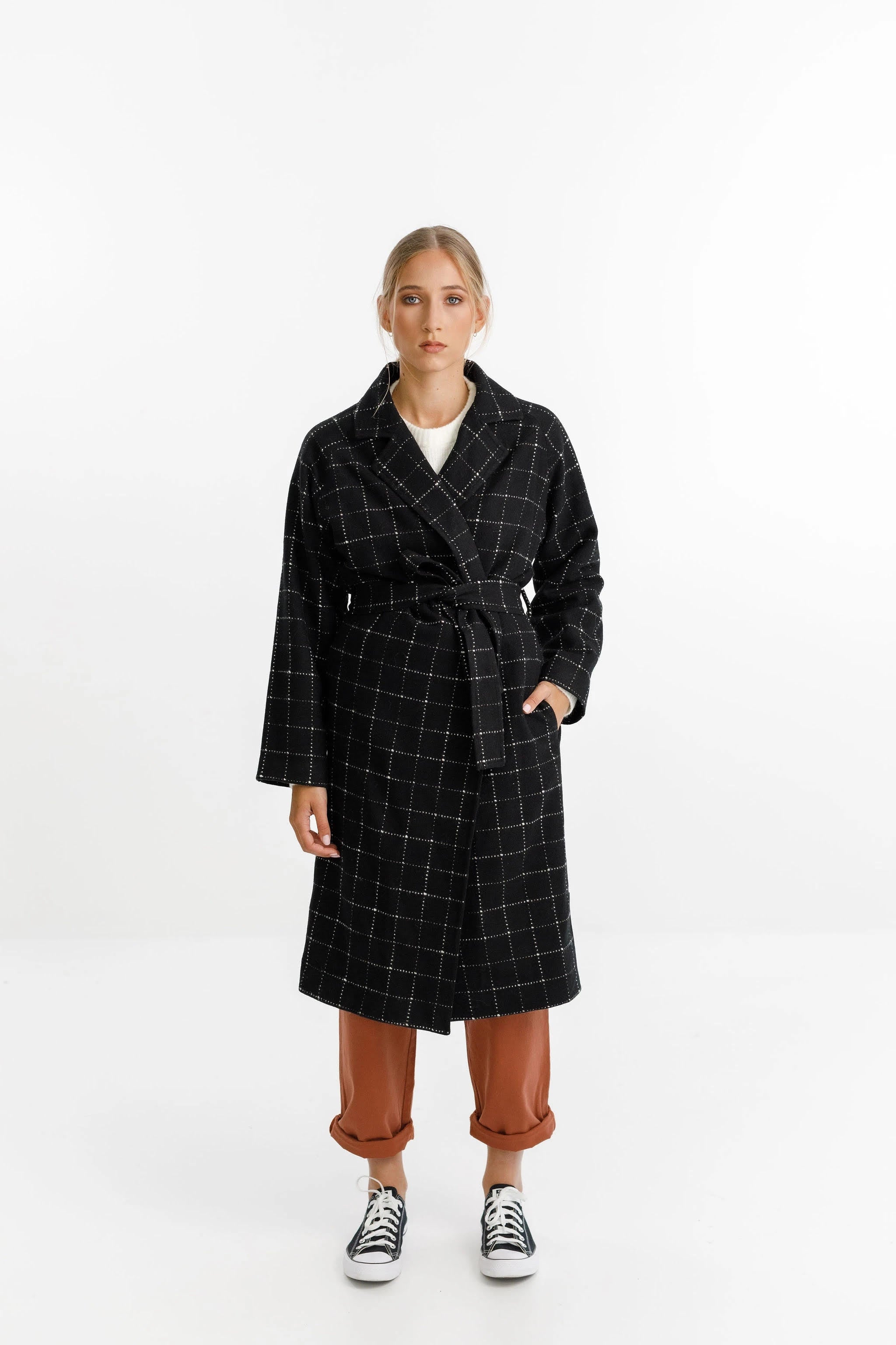 Thing Thing Clement Coat Black White Grid - Stencil