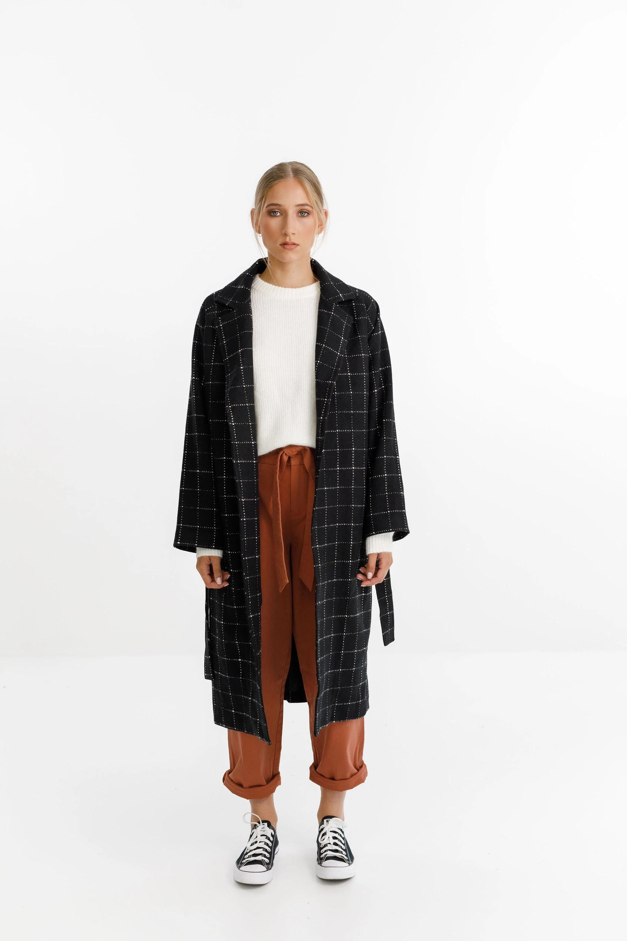 Thing Thing Clement Coat Black White Grid - Stencil